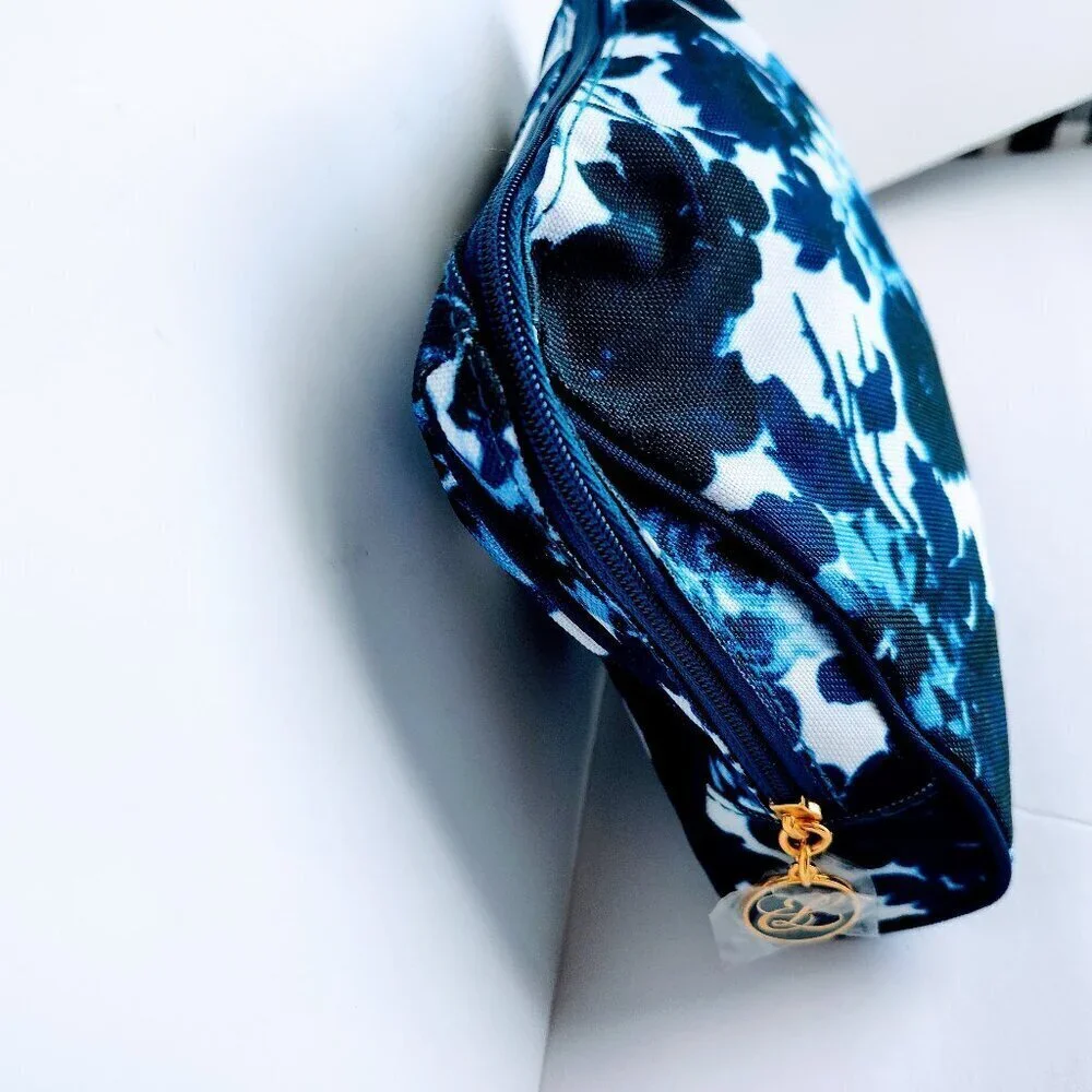 Estee Lauder Navy Floral Cosmetic Bag & Lipstick Case